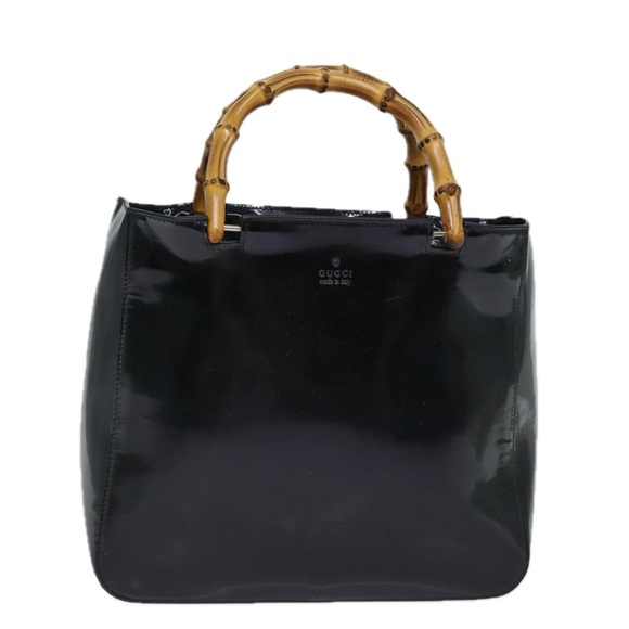 GUCCI Bamboo Hand Bag Enamel Black 93152 212792 Auth ep4078 - Picture 1 of 16